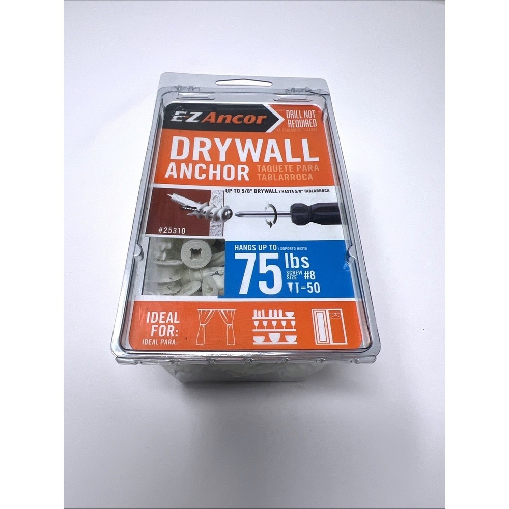 E-Z Ancor #25310 - Twist-N-Lock 75 lb. Self-Driving Drywall Anchor 50pc NIP 5/8" - Picture 12 of 13